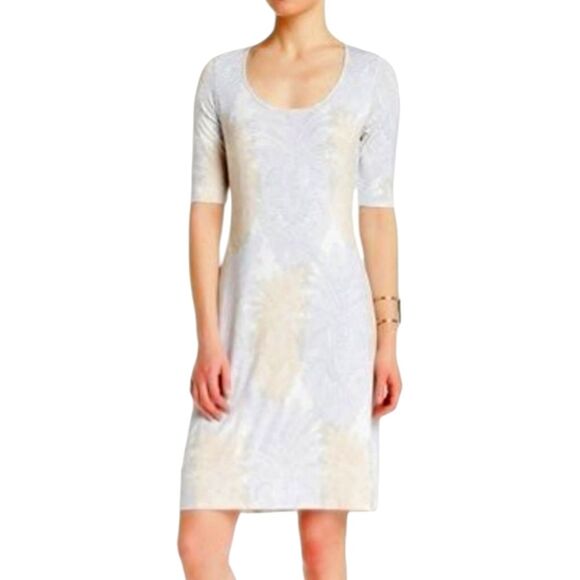 Tommy Bahama Dresses & Skirts - Tommy‎ Bahama Shirt Dress Short Jersey Knit Pinapple Paisley White Cream Gray M